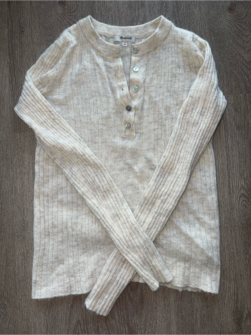Madewell Heather Alabaster Alpaca-Blend Henley Sweater Size M Ribbed